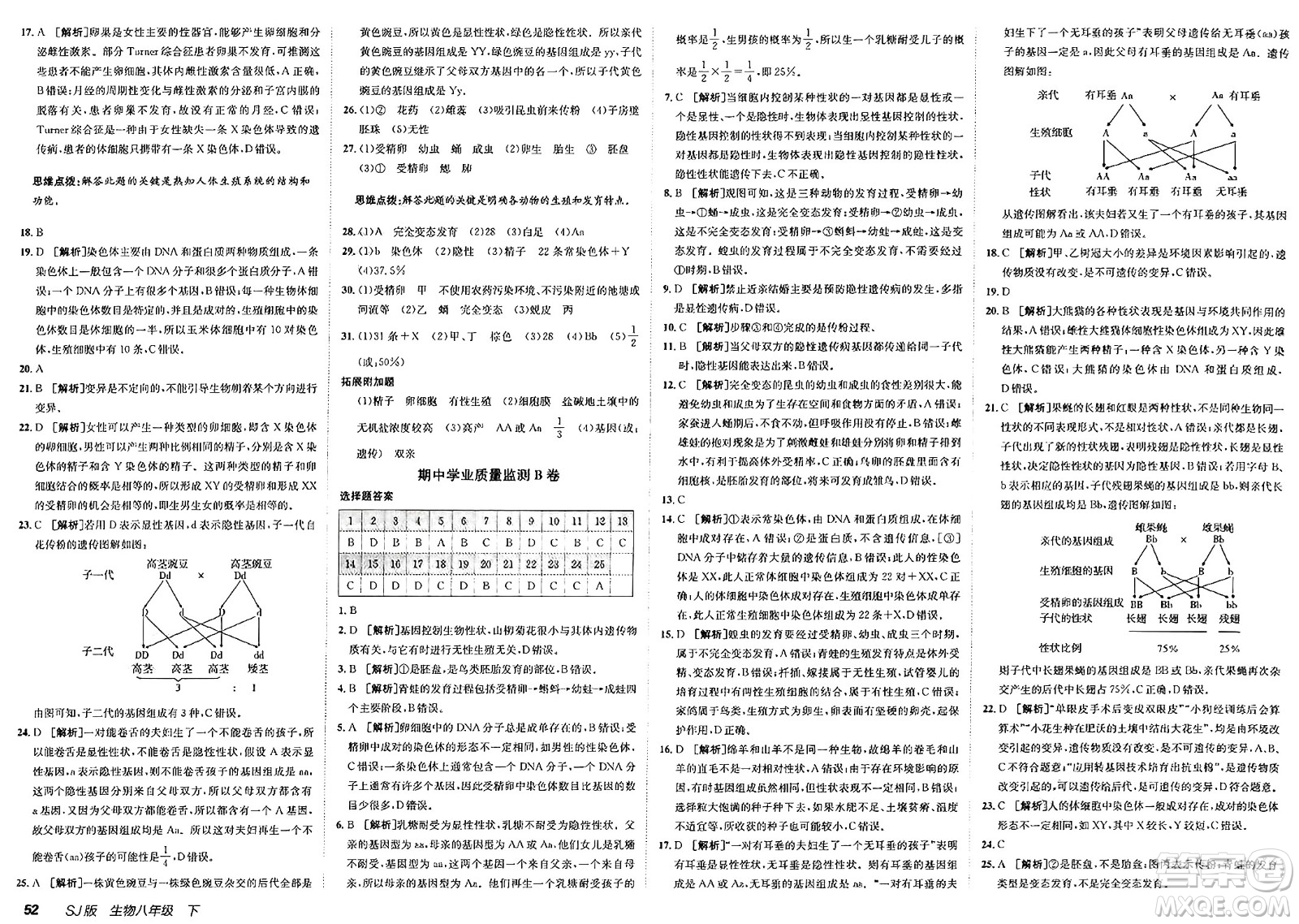 新疆青少年出版社2025年春神龍教育非常海淀單元測(cè)試AB卷八年級(jí)生物下冊(cè)蘇教版答案