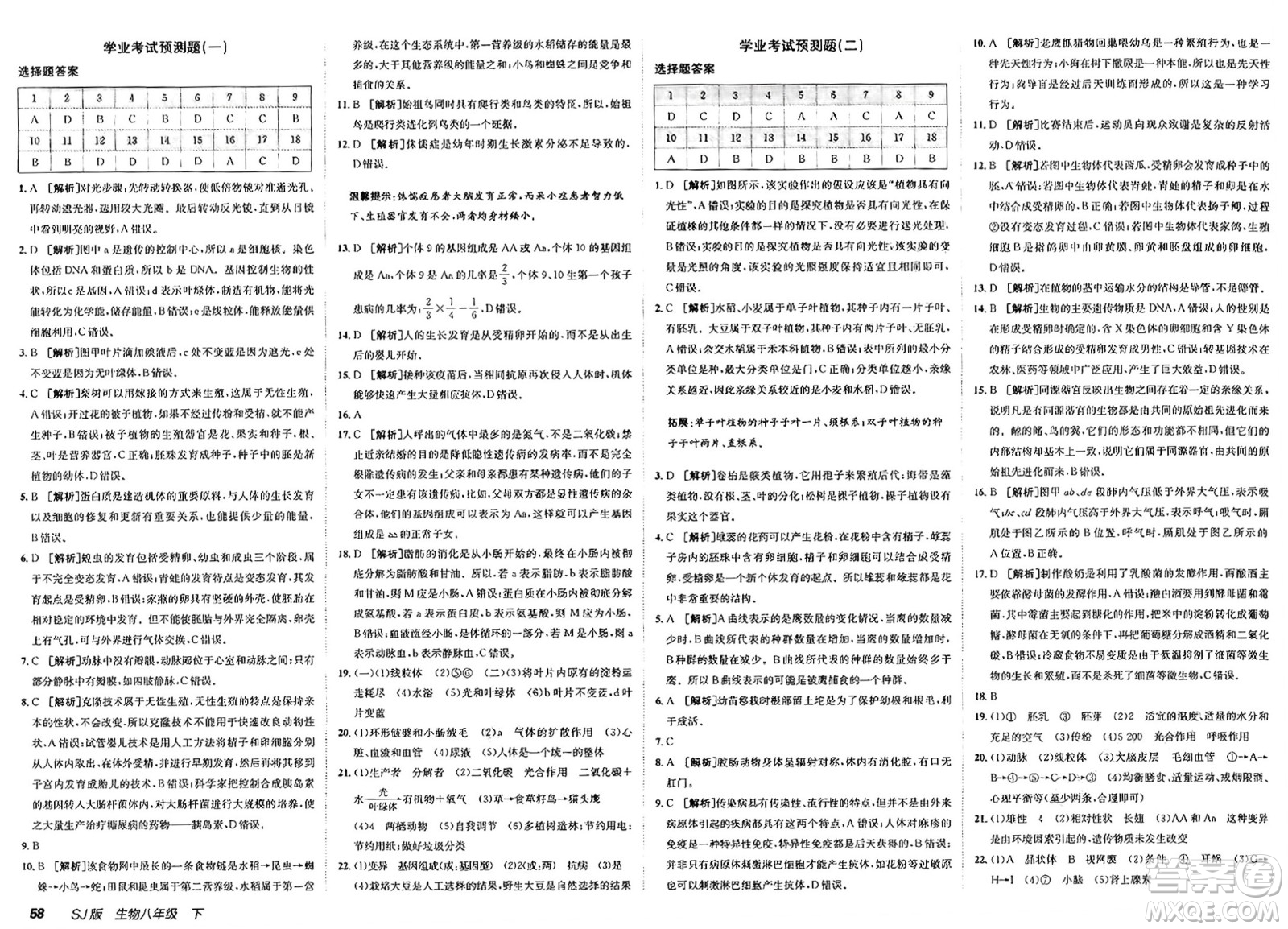 新疆青少年出版社2025年春神龍教育非常海淀單元測(cè)試AB卷八年級(jí)生物下冊(cè)蘇教版答案