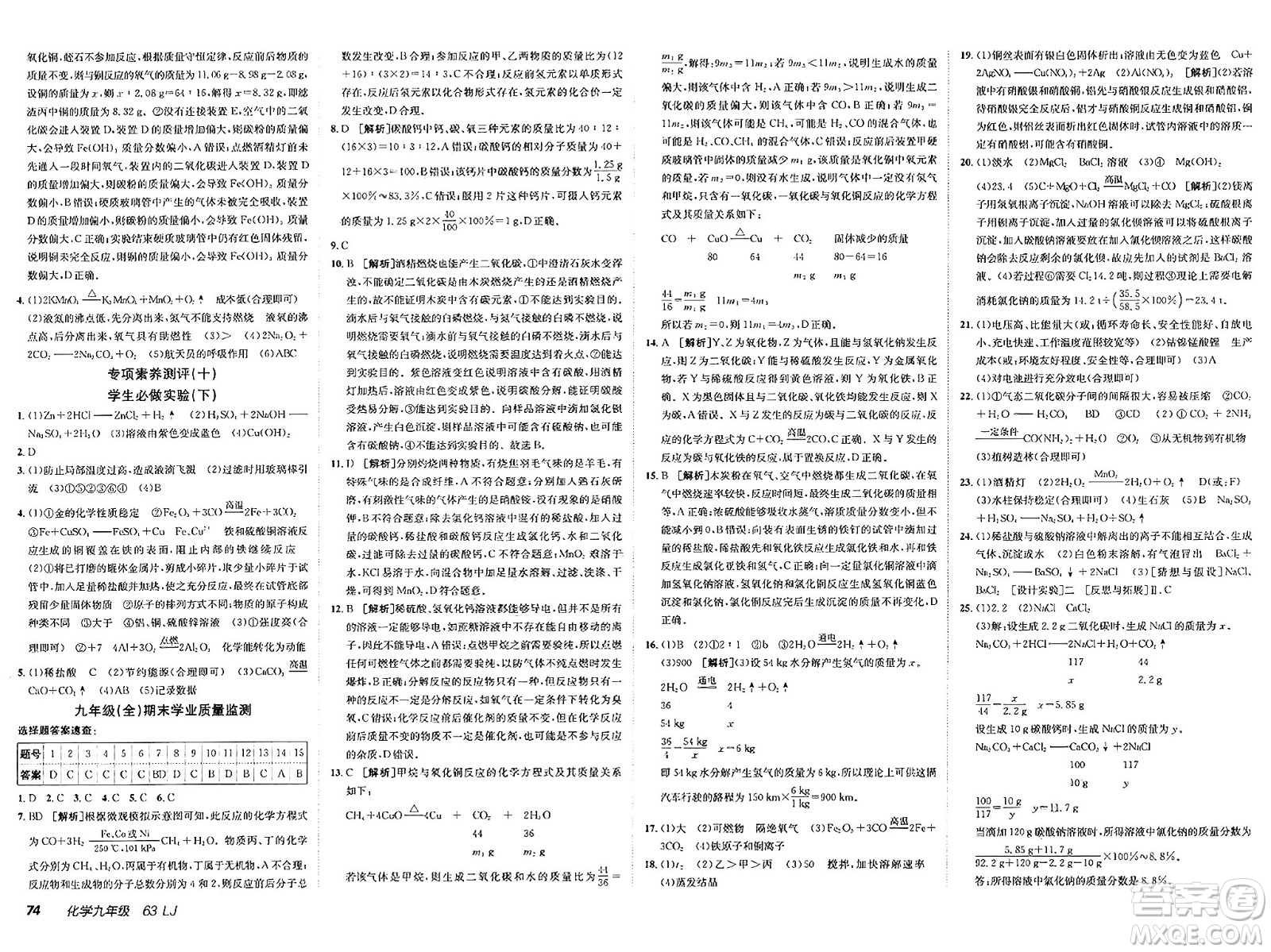 新疆青少年出版社2025年春神龍教育非常海淀單元測試AB卷九年級化學(xué)下冊魯教版答案