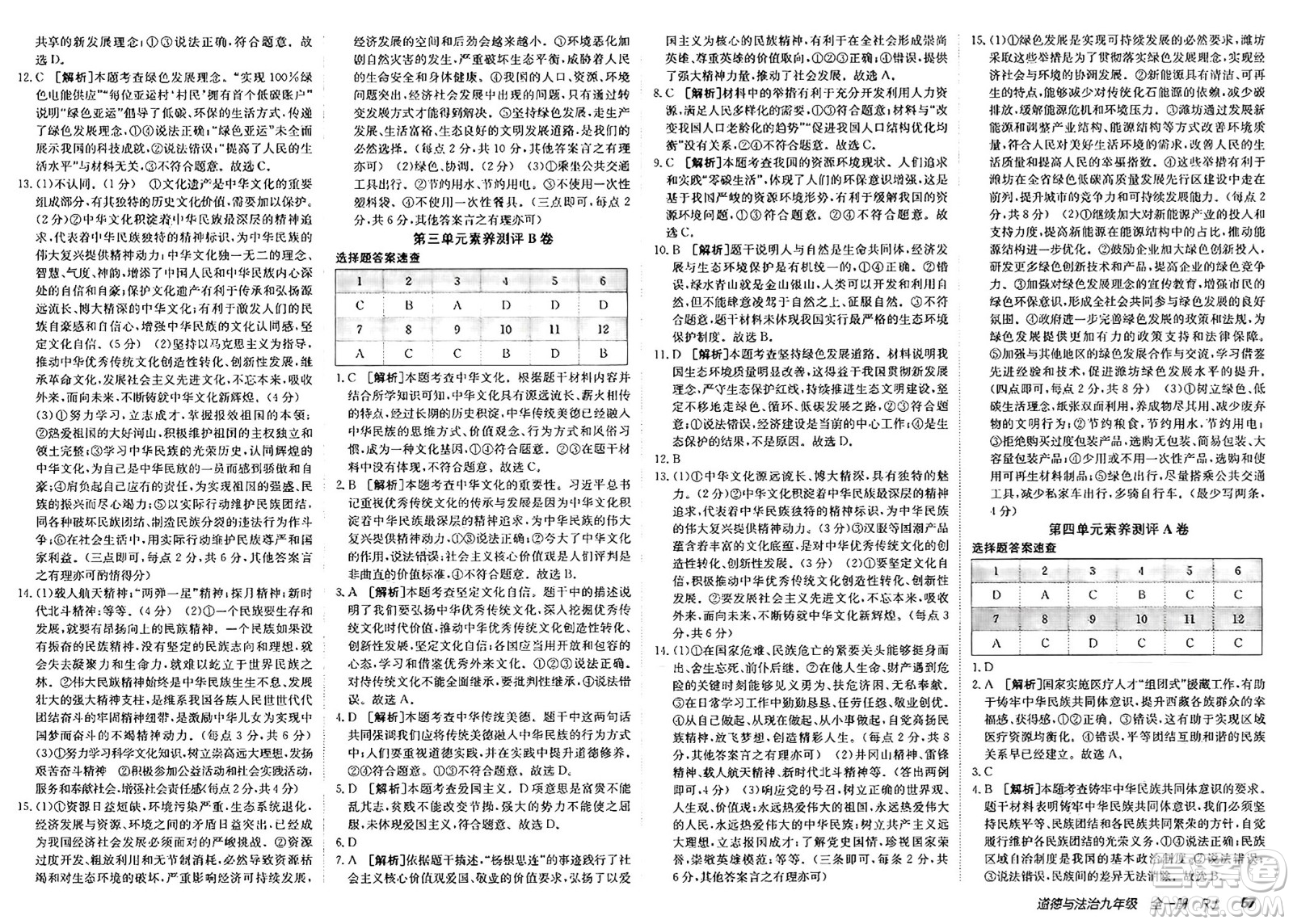 新疆青少年出版社2025年春神龍教育非常海淀單元測試AB卷九年級道德與法治下冊人教版答案