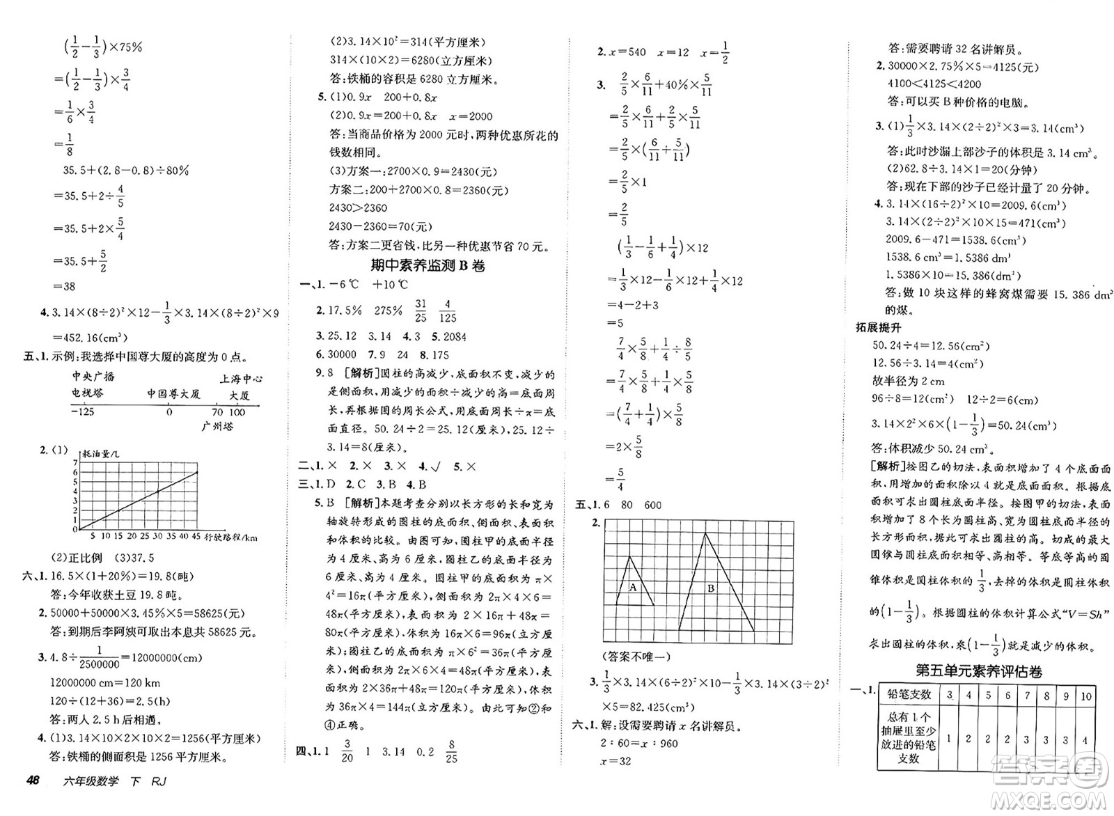新疆青少年出版社2025年春神龍教育非常海淀單元測試AB卷六年級數(shù)學(xué)下冊人教版答案
