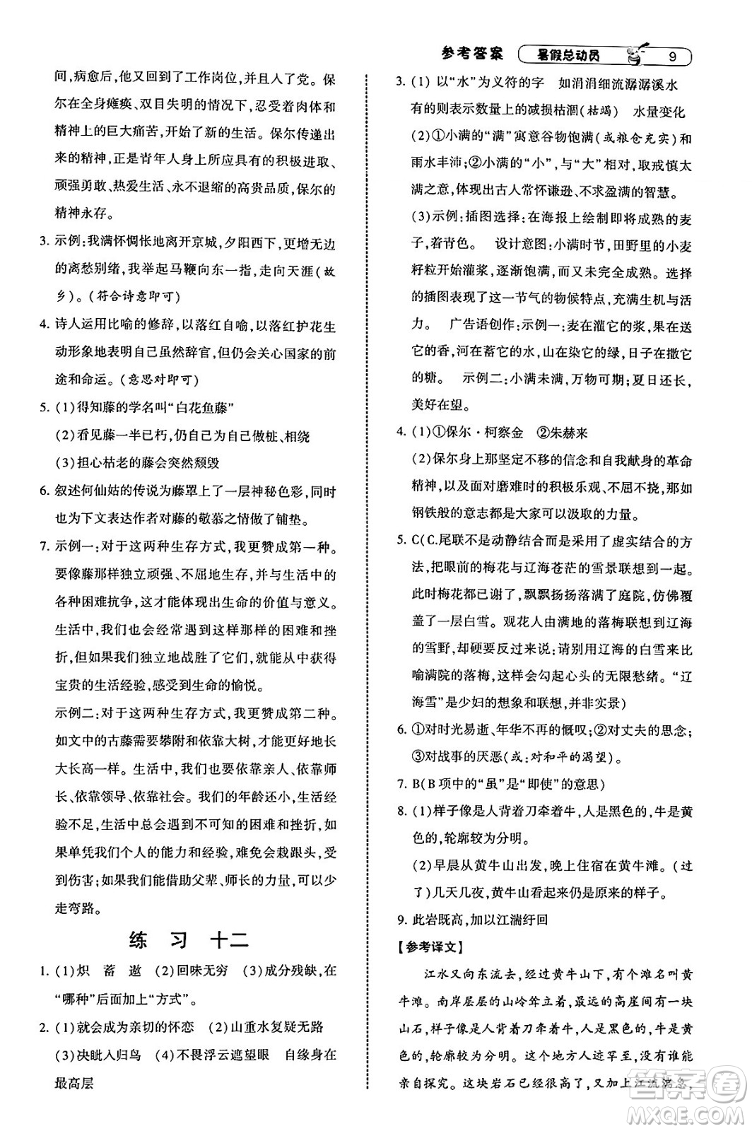 寧夏人民教育出版社2025年經(jīng)綸學(xué)霸暑假總動員七年級語文全冊通用版答案