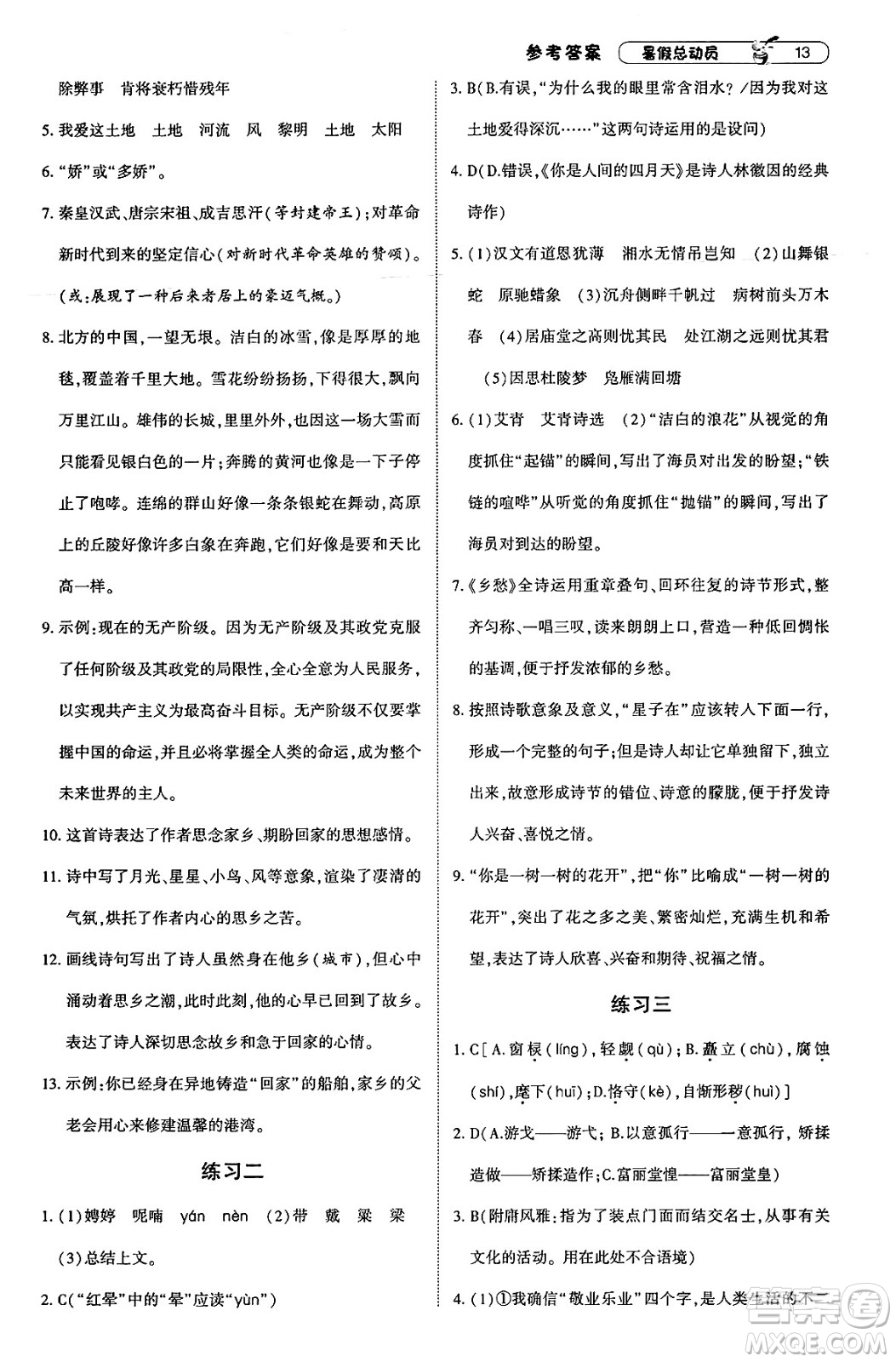 寧夏人民教育出版社2025年經(jīng)綸學(xué)霸暑假總動(dòng)員八年級語文全冊通用版答案