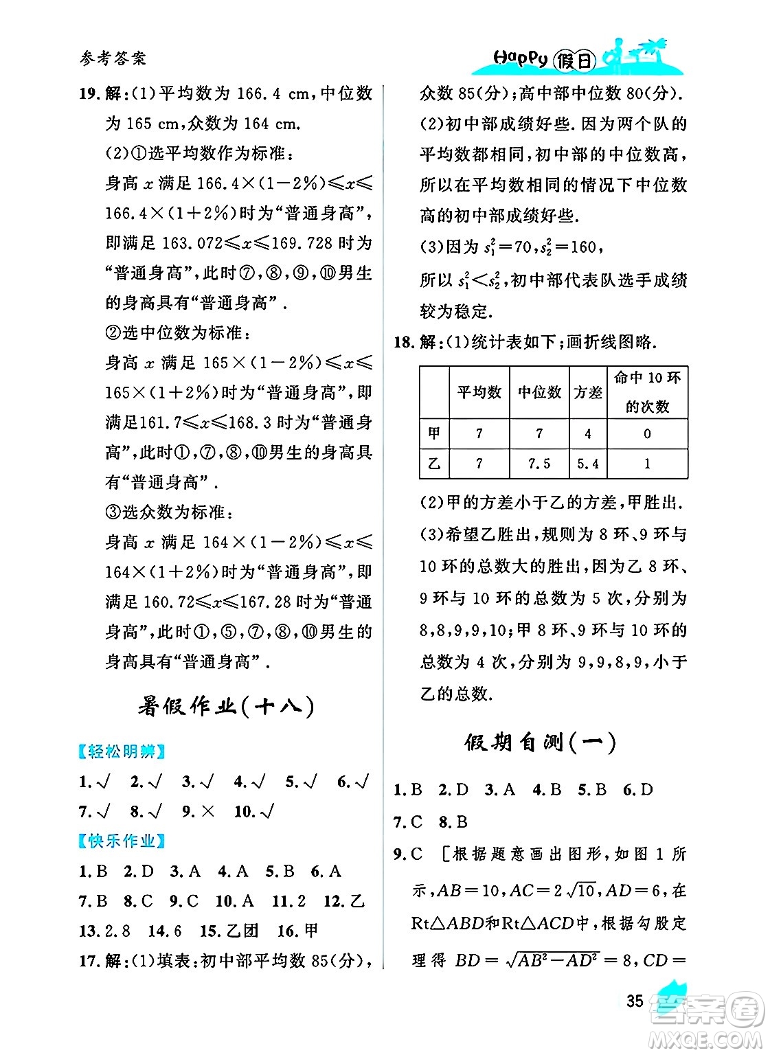 黑龍江少年兒童出版社2025年Happy假日暑假八年級(jí)數(shù)學(xué)全冊(cè)人教版答案