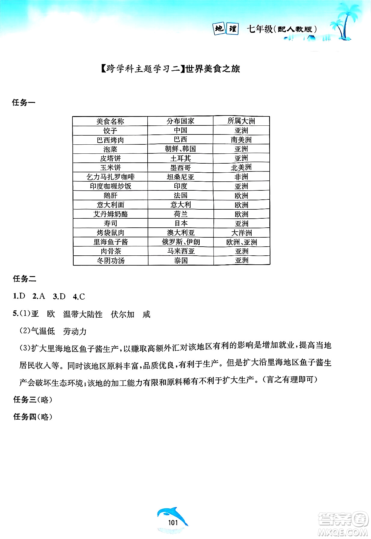 黃山書社2025年暑假作業(yè)七年級地理全冊人教版答案