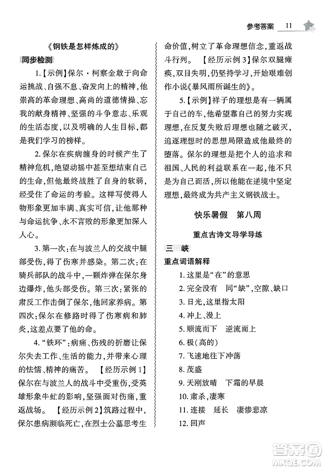 大象出版社2025年暑假作業(yè)本七年級語文全冊部編版答案
