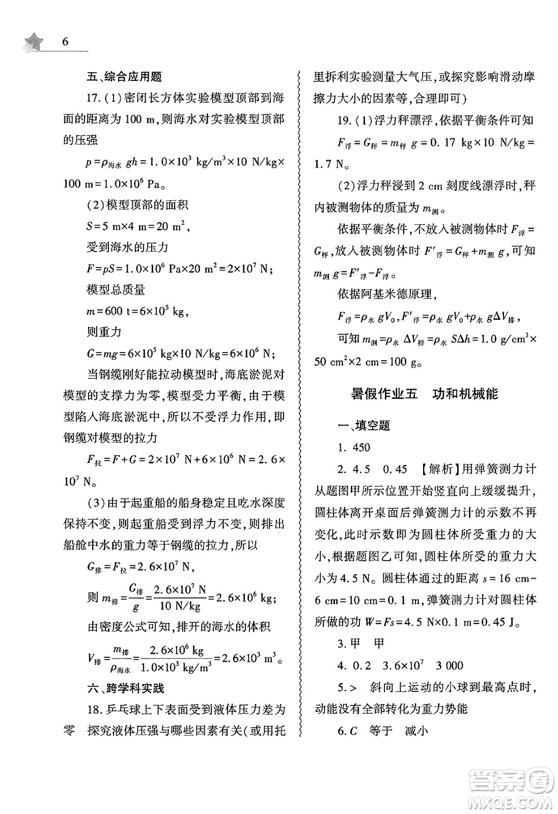 大象出版社2025年暑假作業(yè)本八年級(jí)物理全冊(cè)通用版答案