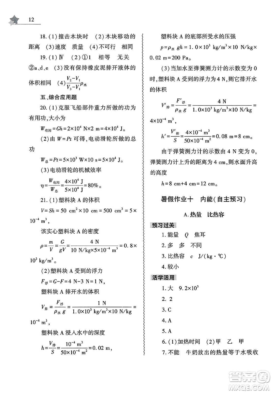 大象出版社2025年暑假作業(yè)本八年級(jí)物理全冊(cè)通用版答案