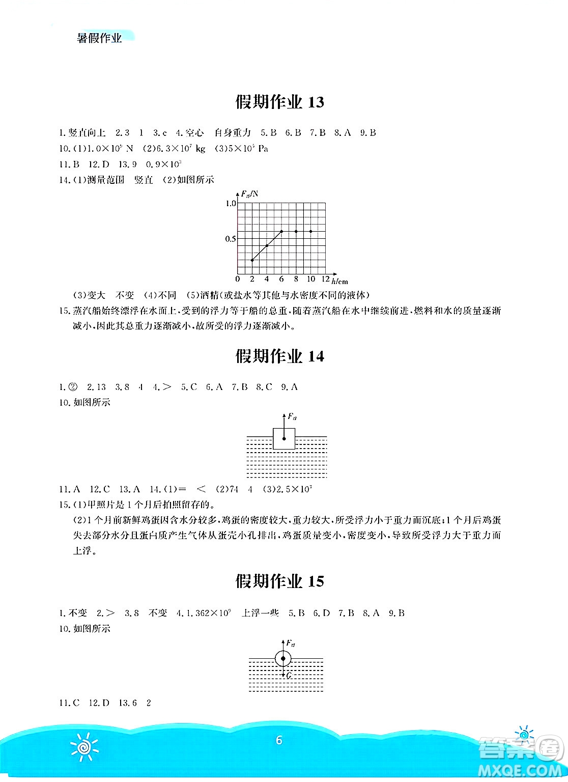 安徽教育出版社2025年暑假作業(yè)八年級物理全冊人教版答案