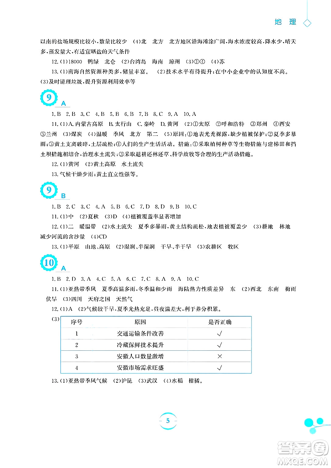 安徽教育出版社2025年暑假作業(yè)八年級(jí)地理全冊(cè)商務(wù)星球版答案