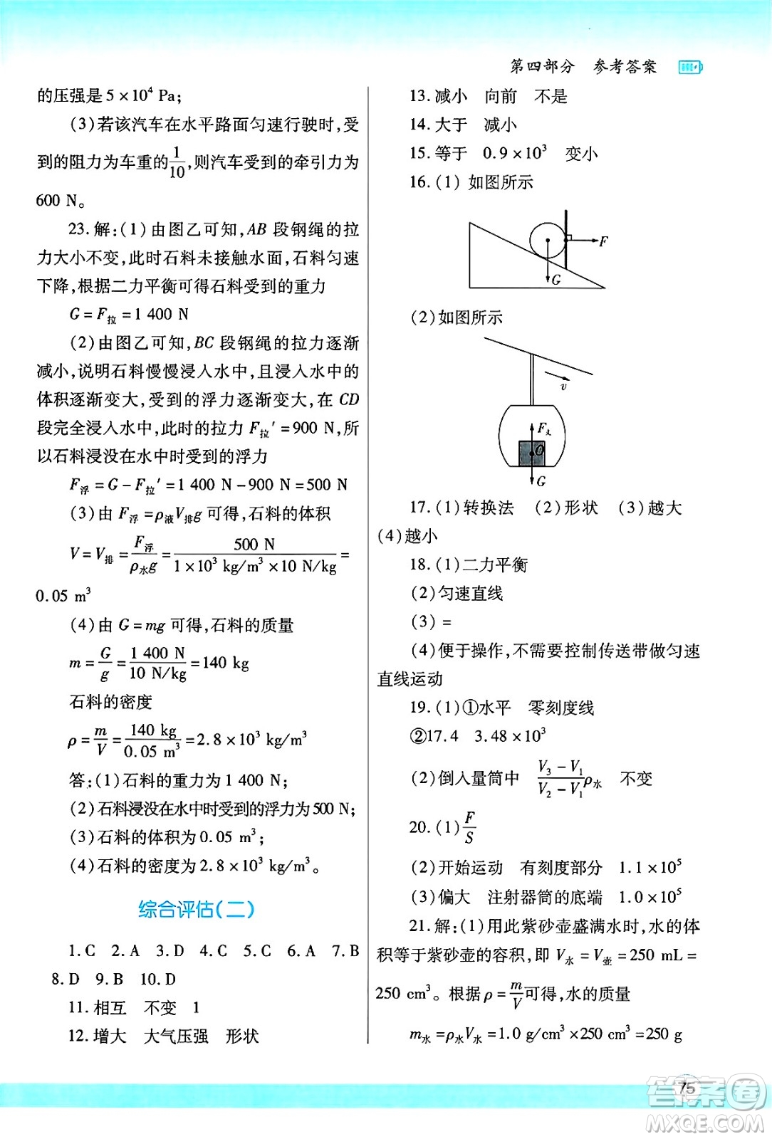 陜西師范大學(xué)出版總社有限公司2025年暑假作業(yè)與生活八年級(jí)物理全冊(cè)蘇科版答案