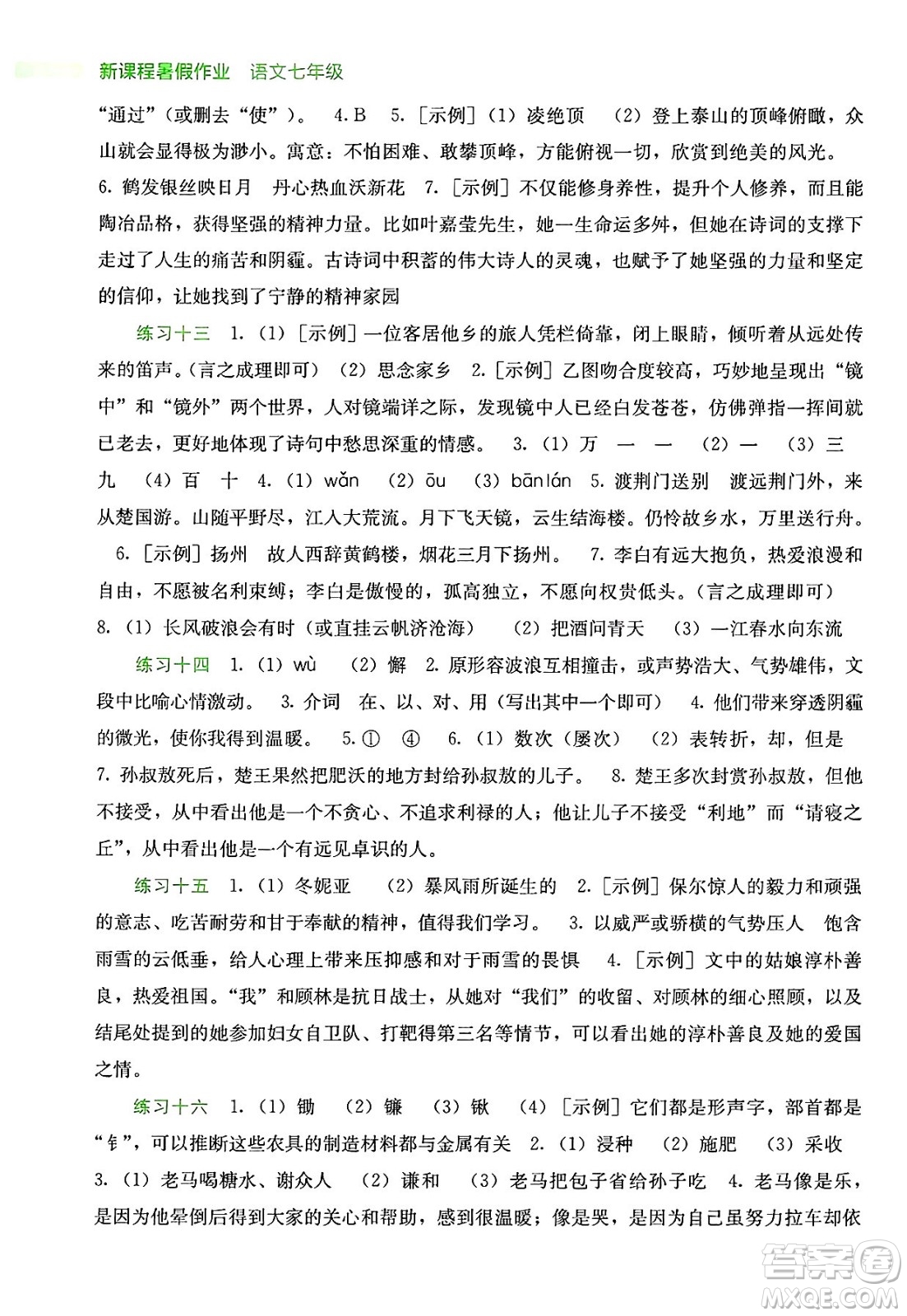 廣西教育出版社2025年新課程暑假作業(yè)七年級(jí)語文全冊(cè)通用版答案