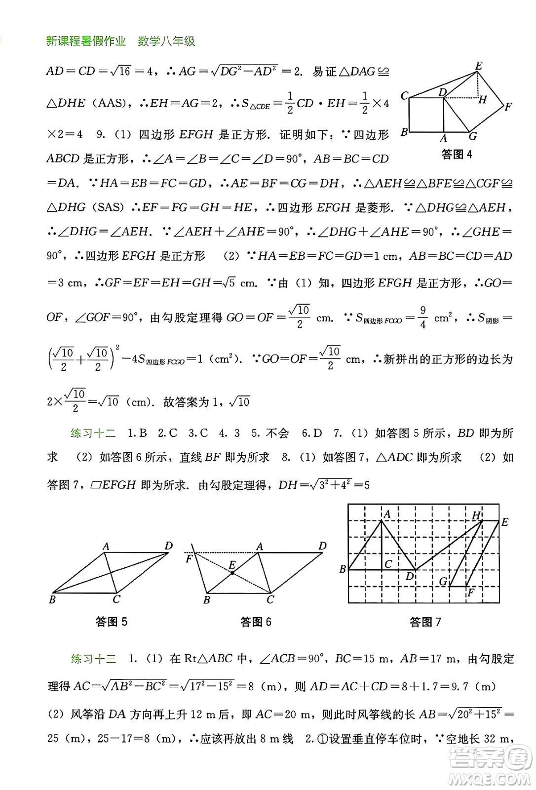 廣西教育出版社2025年新課程暑假作業(yè)八年級數(shù)學(xué)全冊通用版答案