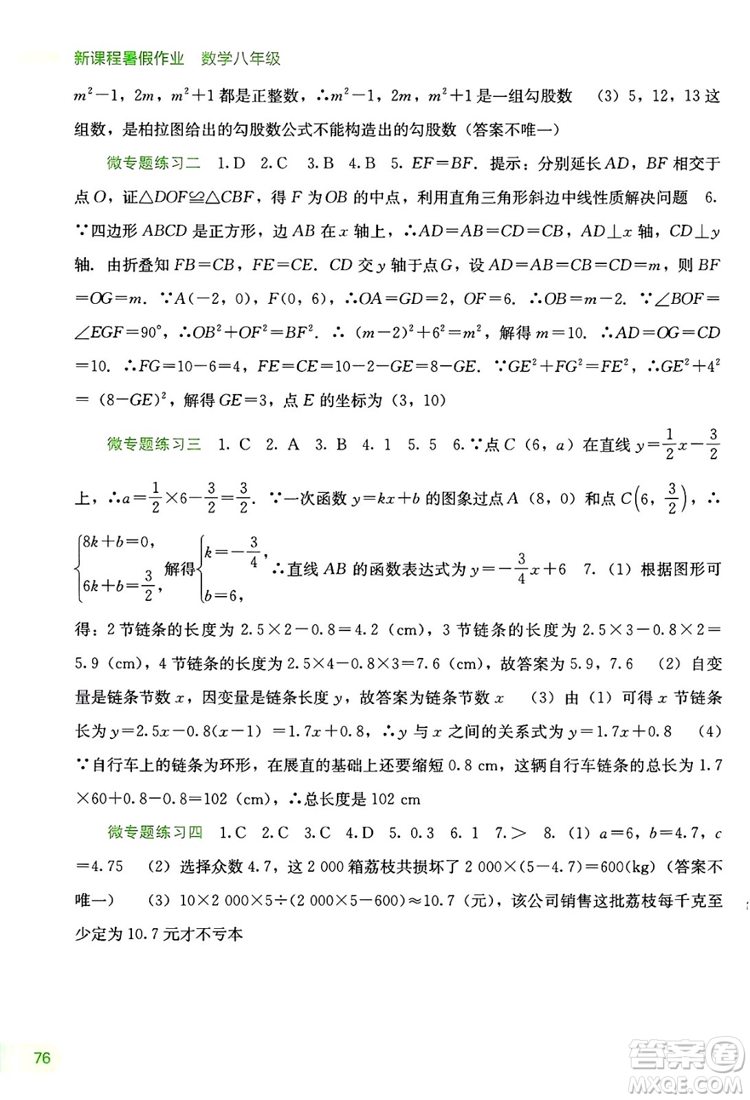 廣西教育出版社2025年新課程暑假作業(yè)八年級數(shù)學(xué)全冊通用版答案