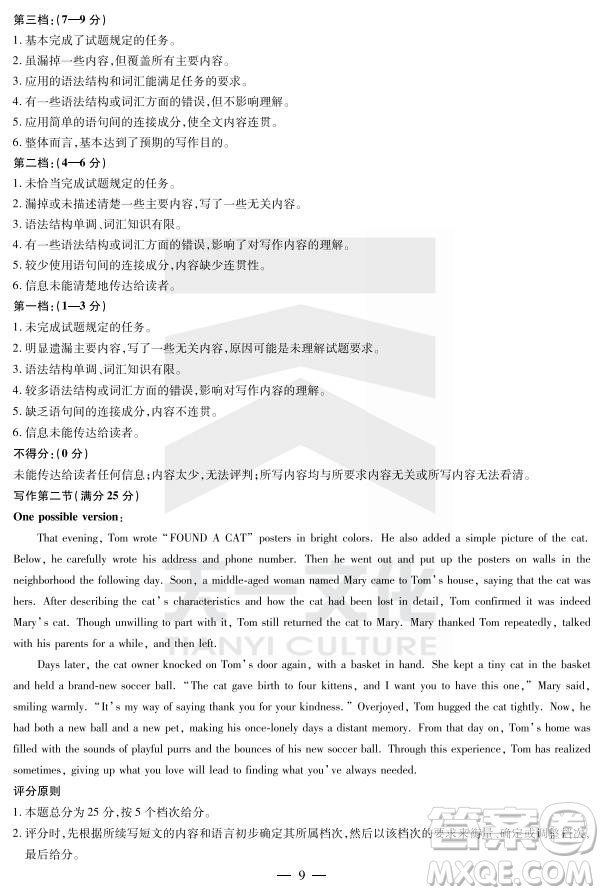 天一大聯(lián)考南陽六校2025年高二7月期末考試英語答案