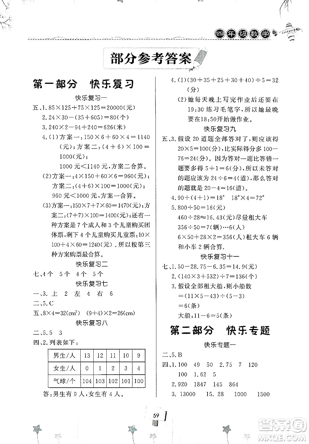 河南大學(xué)出版社2025年暑假作業(yè)快樂暑假天天練四年級數(shù)學(xué)全冊通用版答案