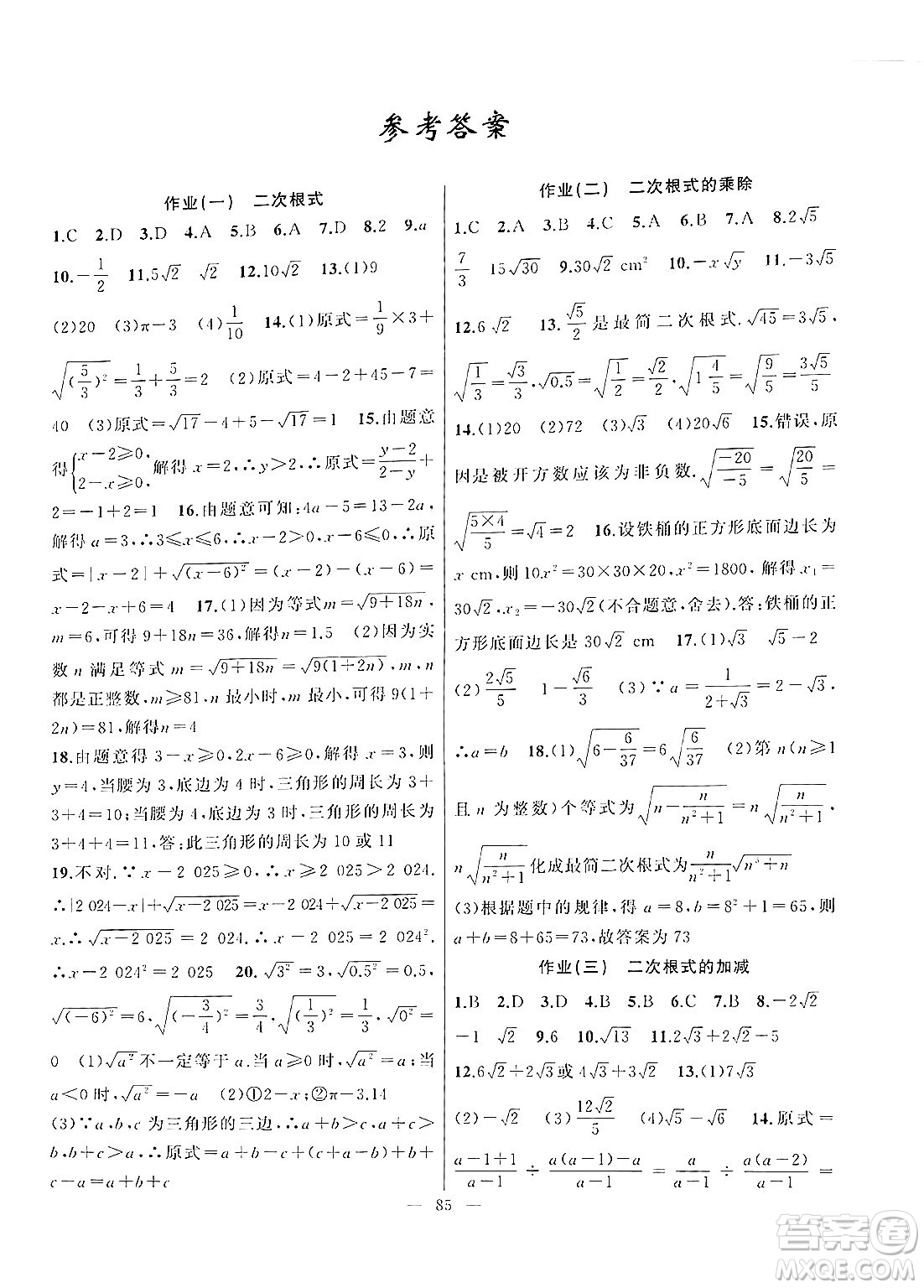 新疆青少年出版社2025年高效課堂系列暑假作業(yè)八年級(jí)數(shù)學(xué)全冊(cè)通用版答案