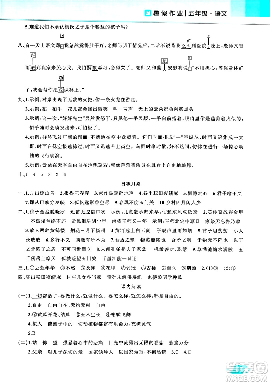新疆青少年出版社2025年高效課堂系列暑假作業(yè)五年級(jí)語(yǔ)文全冊(cè)通用版答案