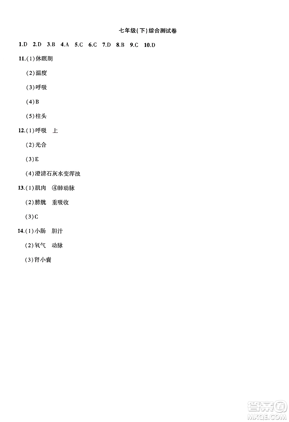 安徽大學出版社2025年徽文文化假期總動員暑假必刷題七年級生物全冊人教版答案