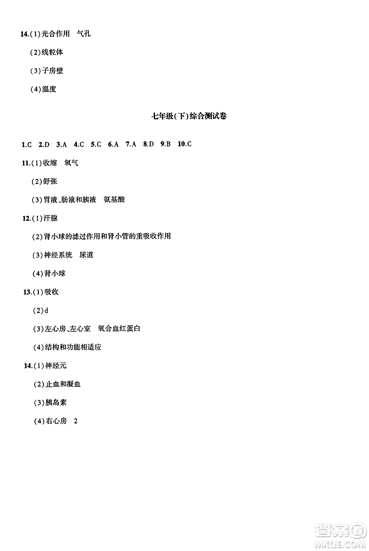 安徽大學(xué)出版社2025年徽文文化假期總動(dòng)員暑假必刷題七年級(jí)生物全冊(cè)北師大版答案