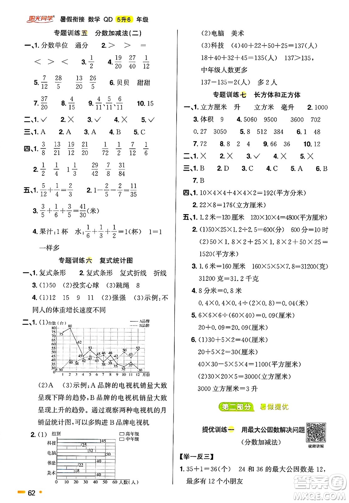 江西教育出版社2025年陽光同學(xué)暑假銜接五年級數(shù)學(xué)全冊青島版答案
